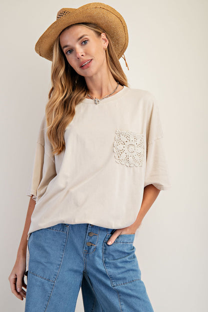 Crochet Pocket Tee Light Khaki