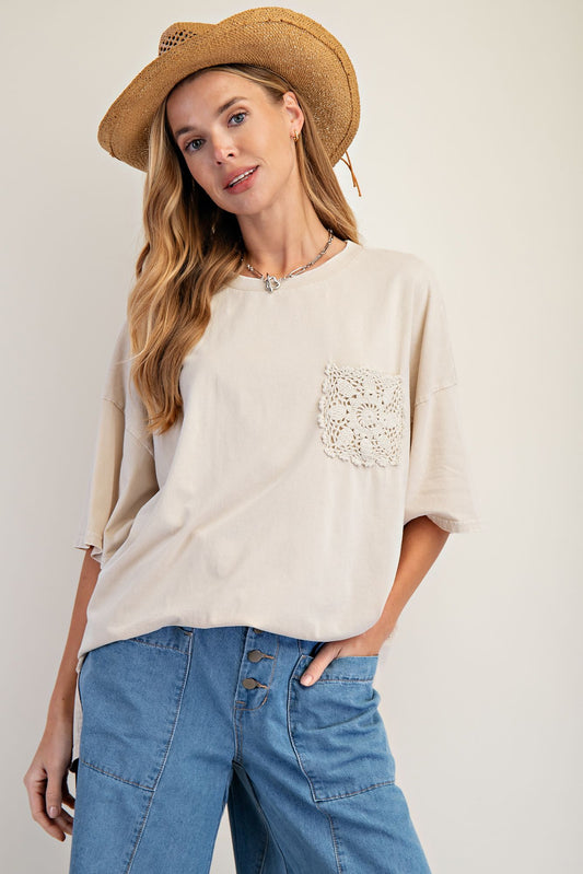 Crochet Pocket Tee Light Khaki