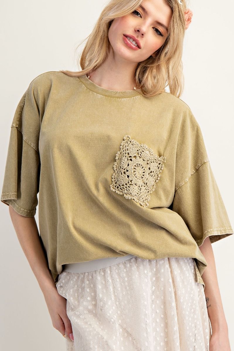 Crochet Pocket Tee Faded Olive