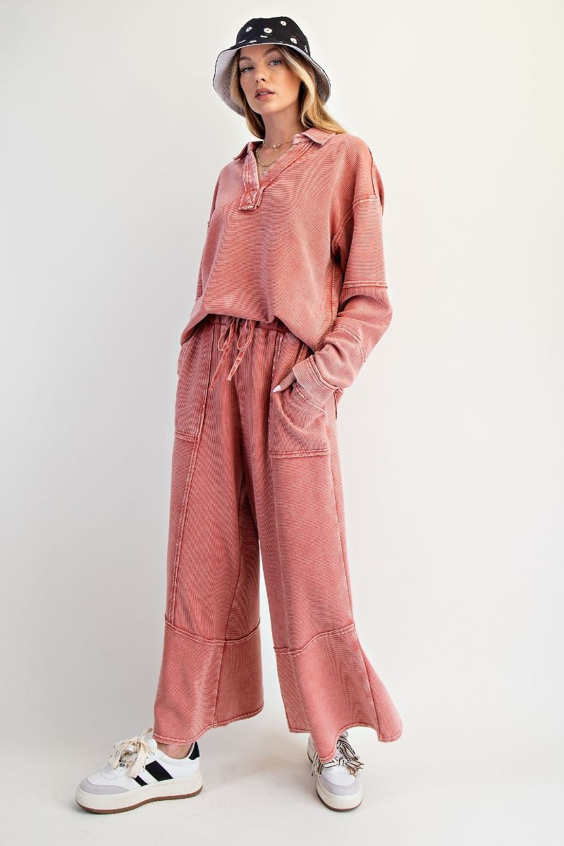 Easel Boho Red Texture Thermal Pullover