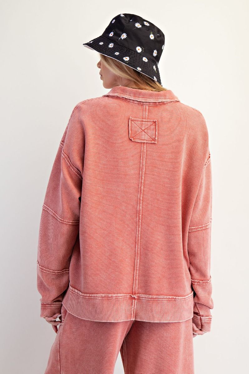 Easel Boho Red Texture Thermal Pullover