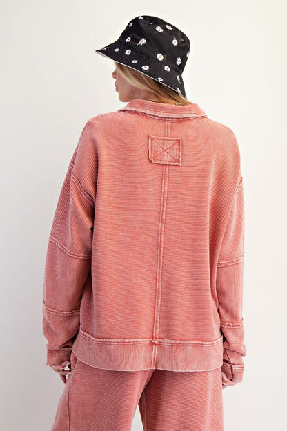 Easel Boho Red Texture Thermal Pullover