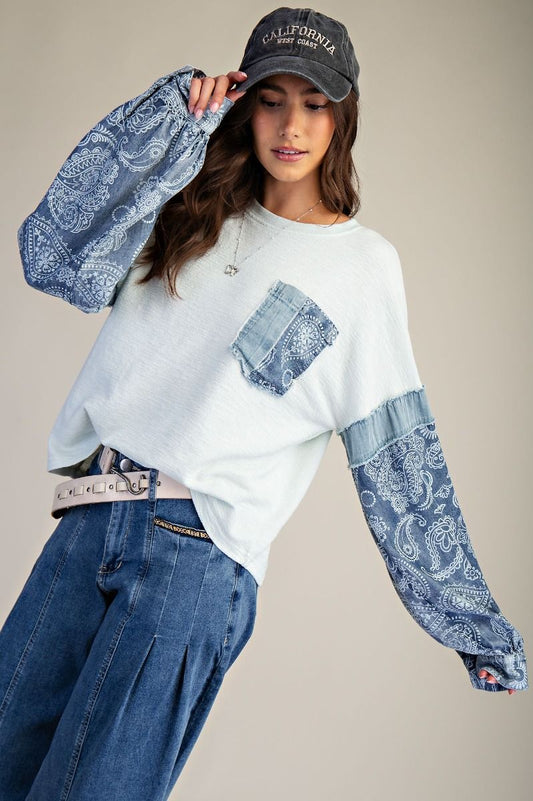 Easel Light Blue Denim Sleeve Pullover