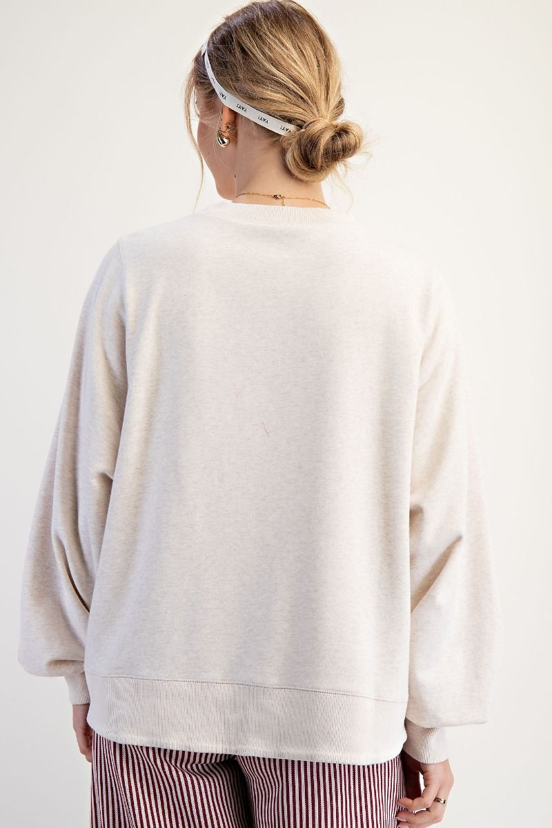 USA Patchwork Washed Terry Pullover Oatmeal