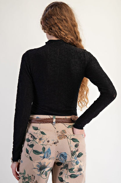Burnout Lace Fitted Top Black