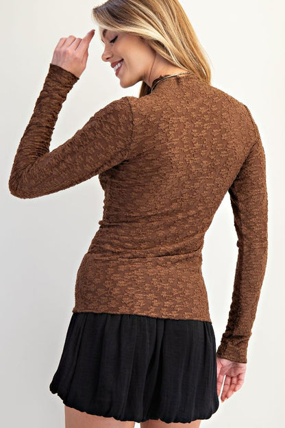 Easel Brown Burnout Mesh Fitted Top