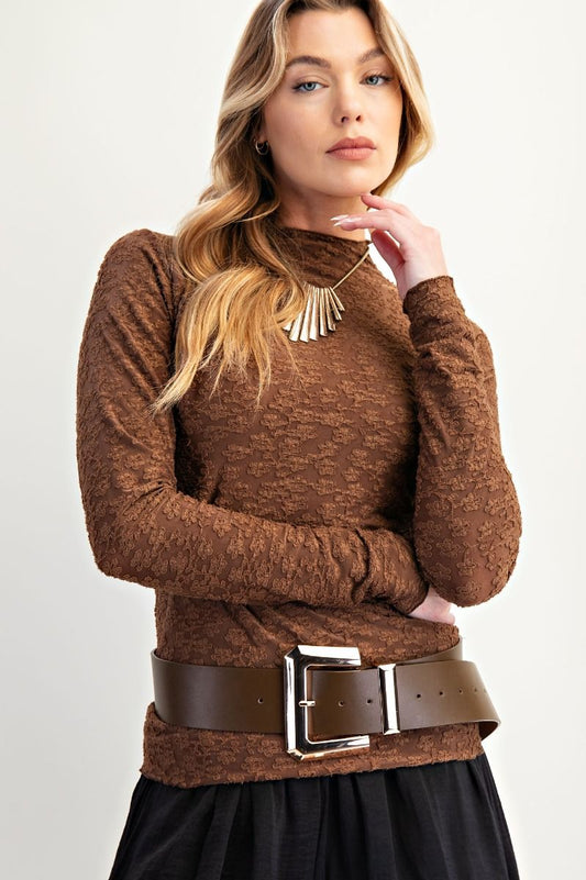 Easel Brown Burnout Mesh Fitted Top
