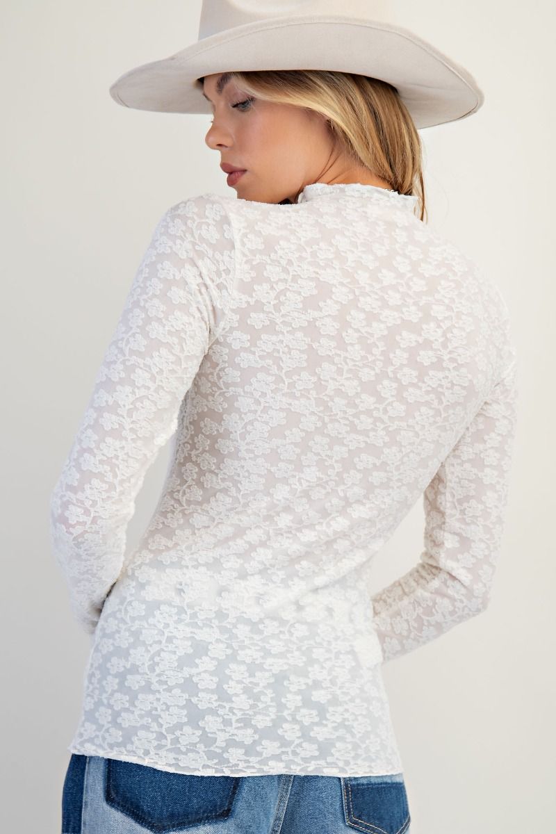 Easel Ivory Burnout Mesh Fitted Top