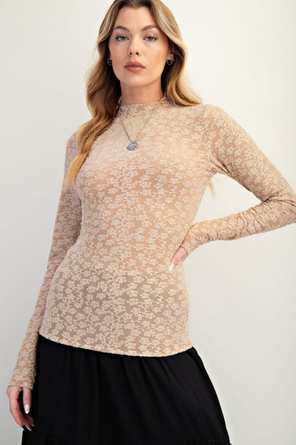Burnout Lace Fitted Top Natural