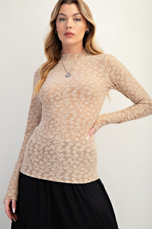 Burnout Lace Fitted Top Natural