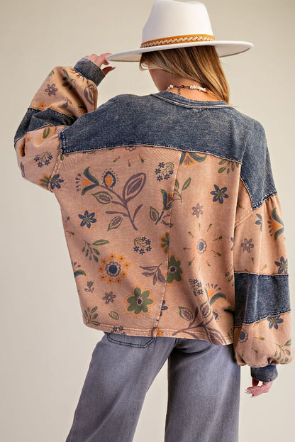 Easel Boho Print Mocha Mousse Top