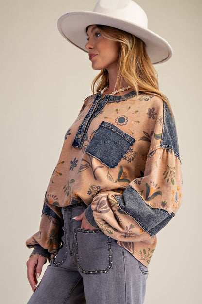 Easel Boho Print Mocha Mousse Top