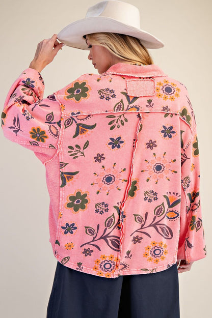 Easel Coral Floral Printed Pullover Top