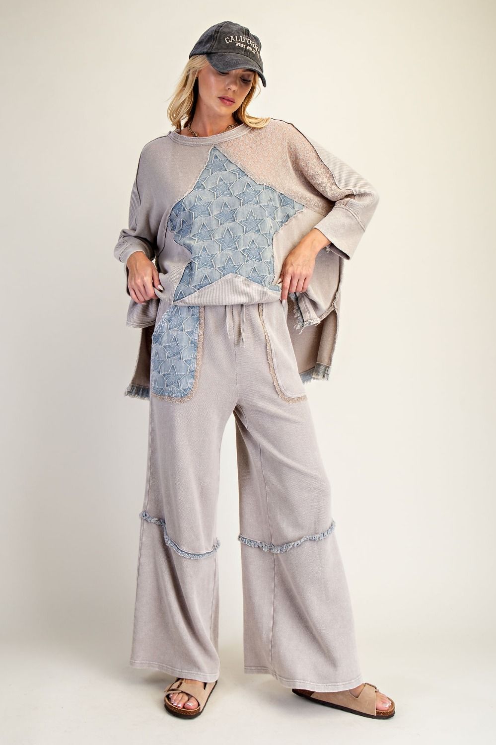 Easel Ash Star Patch Washed Terry Pants