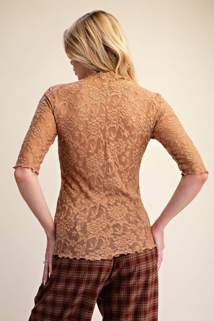 Easel Latte Half Sleeve Lace Top