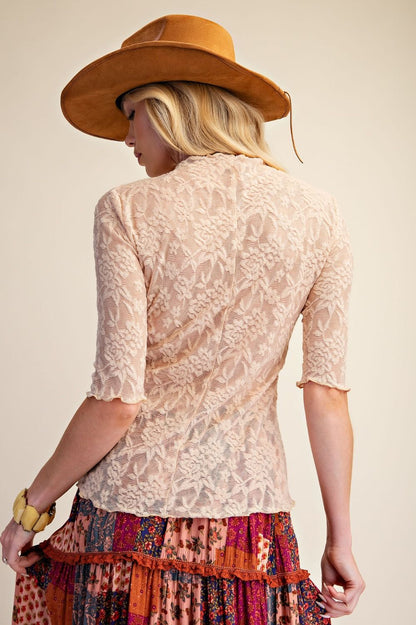 Easel Natural Half Sleeve Lace Top