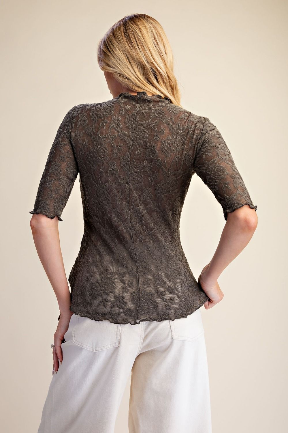 Easel Smoke Half Sleeve Lace Top