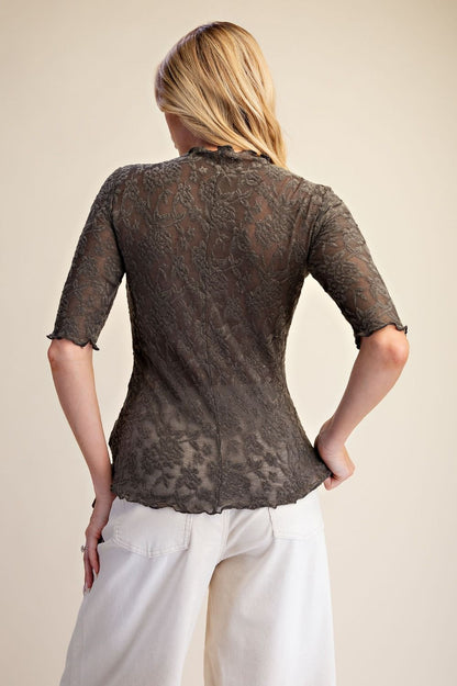 Easel Smoke Half Sleeve Lace Top
