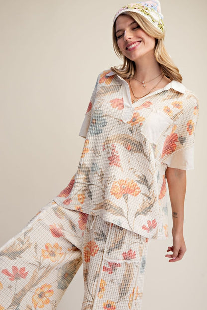 Easel Cream Floral Waffle Knit Top