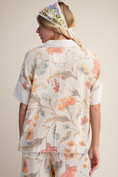 Easel Cream Floral Waffle Knit Top