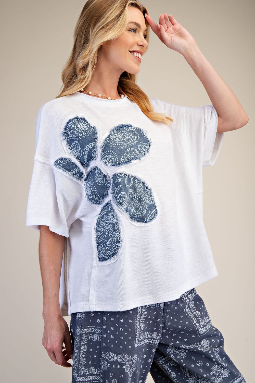 EASEL White Bandana Flower Top
