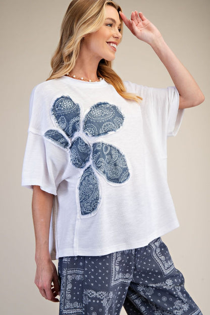 EASEL White Bandana Flower Top