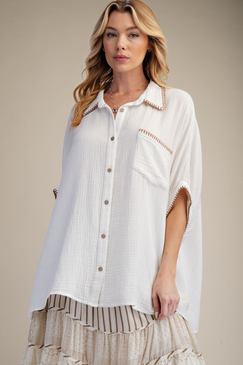 Easel Off White Cotton Gauze Top