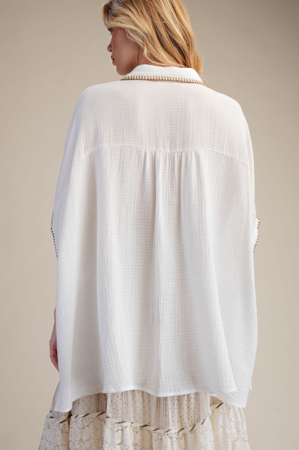 Easel Off White Cotton Gauze Top