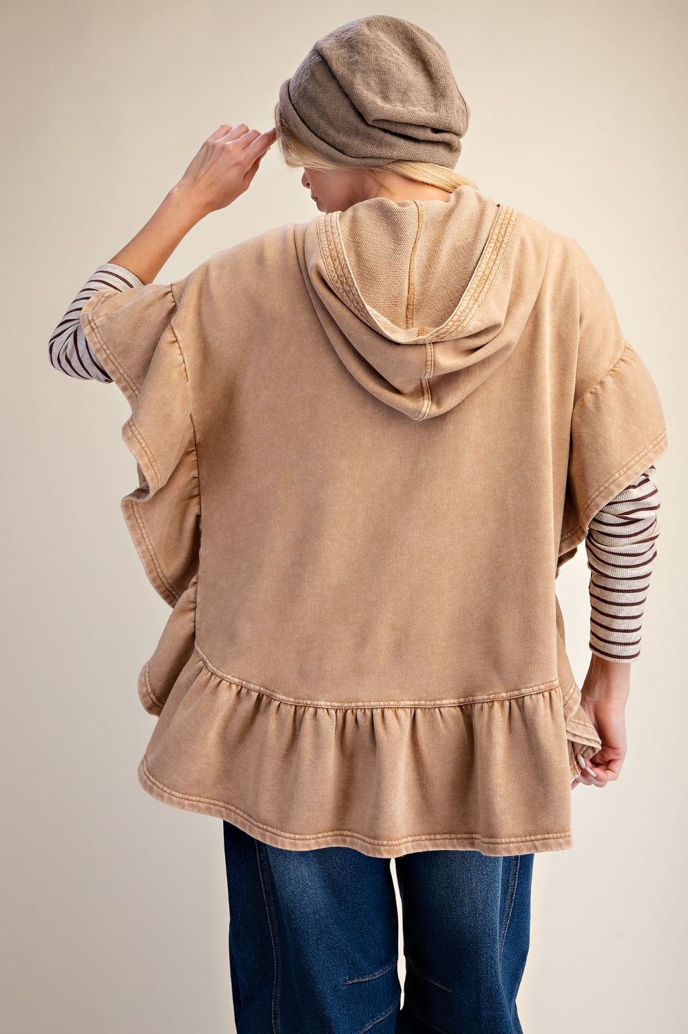 Easel Almond Ruffle Bottom Pullover Hoodie