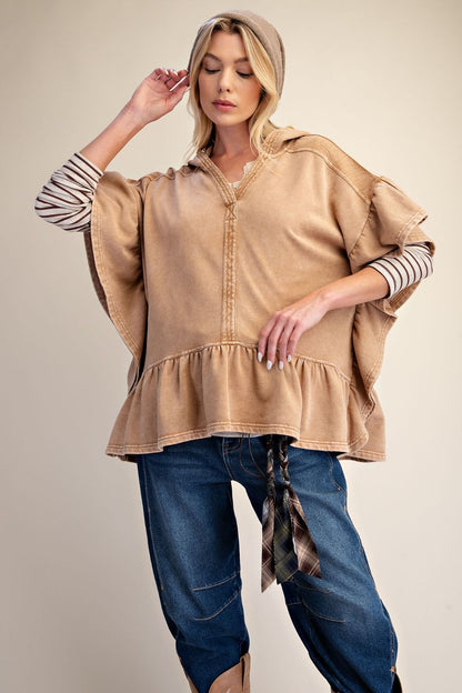 Easel Almond Ruffle Bottom Pullover Hoodie