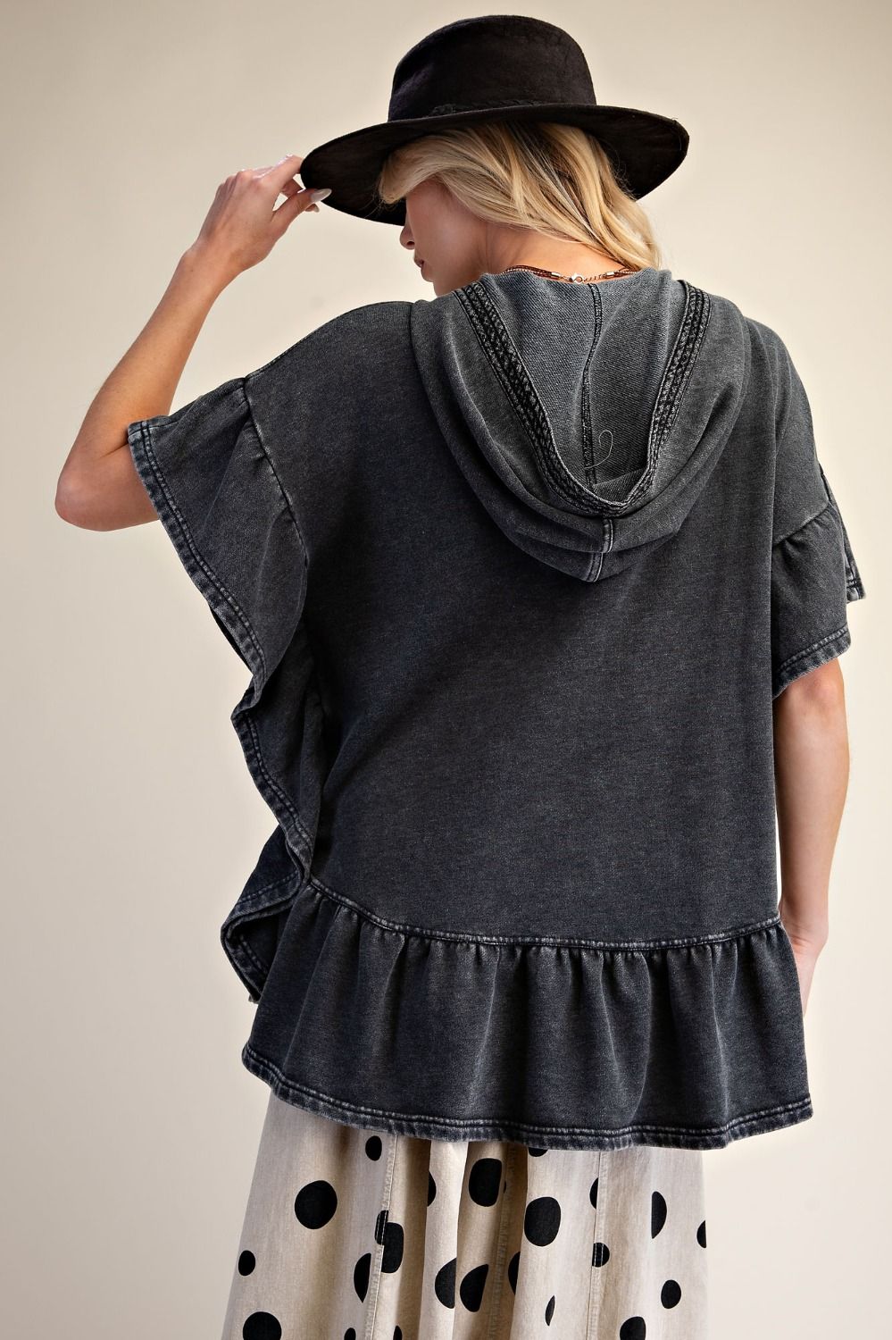 Easel Ash Ruffle Bottom Pullover Hoodie