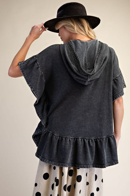 Easel Ash Ruffle Bottom Pullover Hoodie