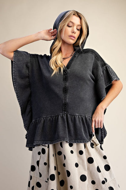 Easel Ash Ruffle Bottom Pullover Hoodie