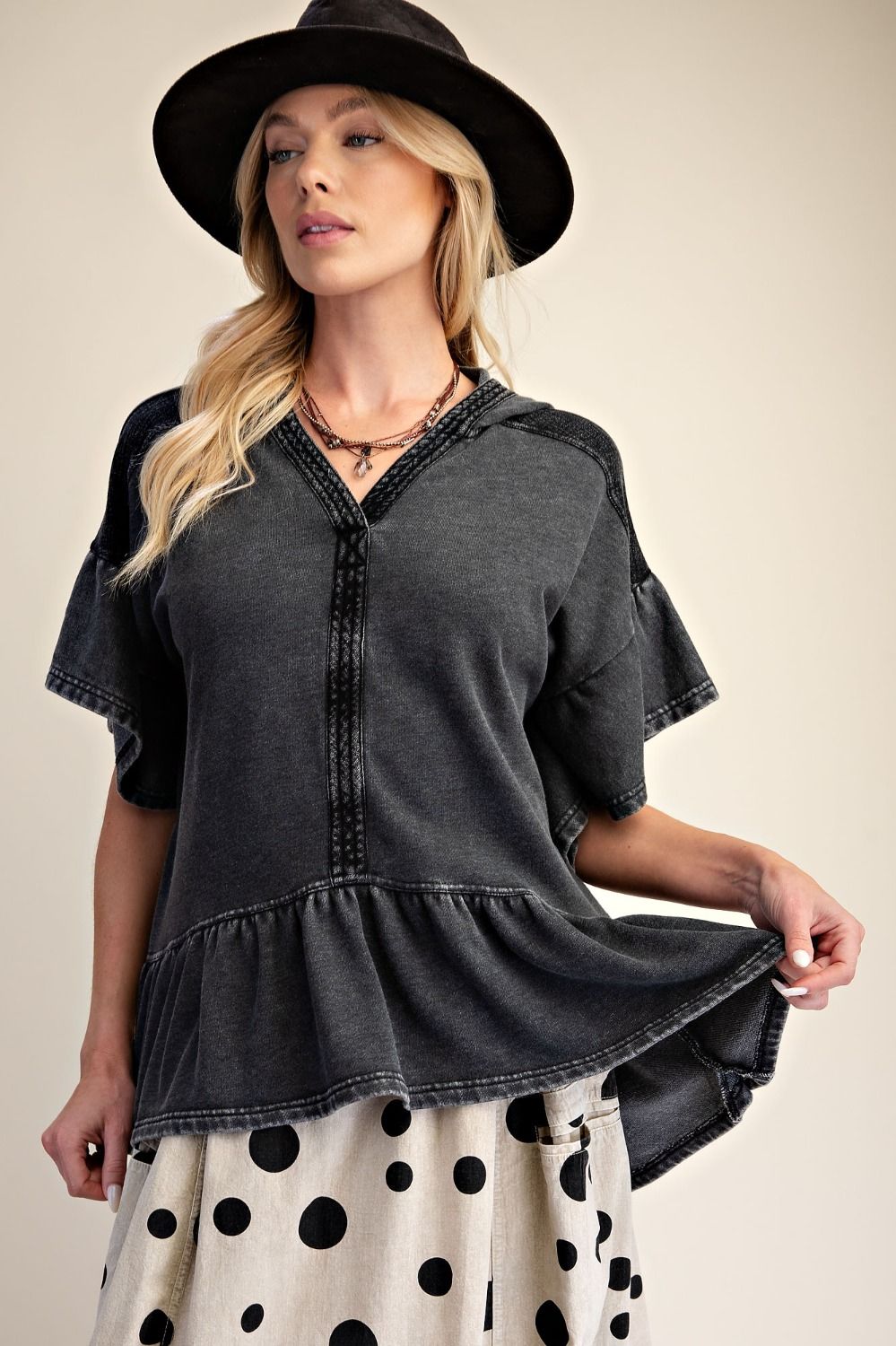 Easel Ash Ruffle Bottom Pullover Hoodie