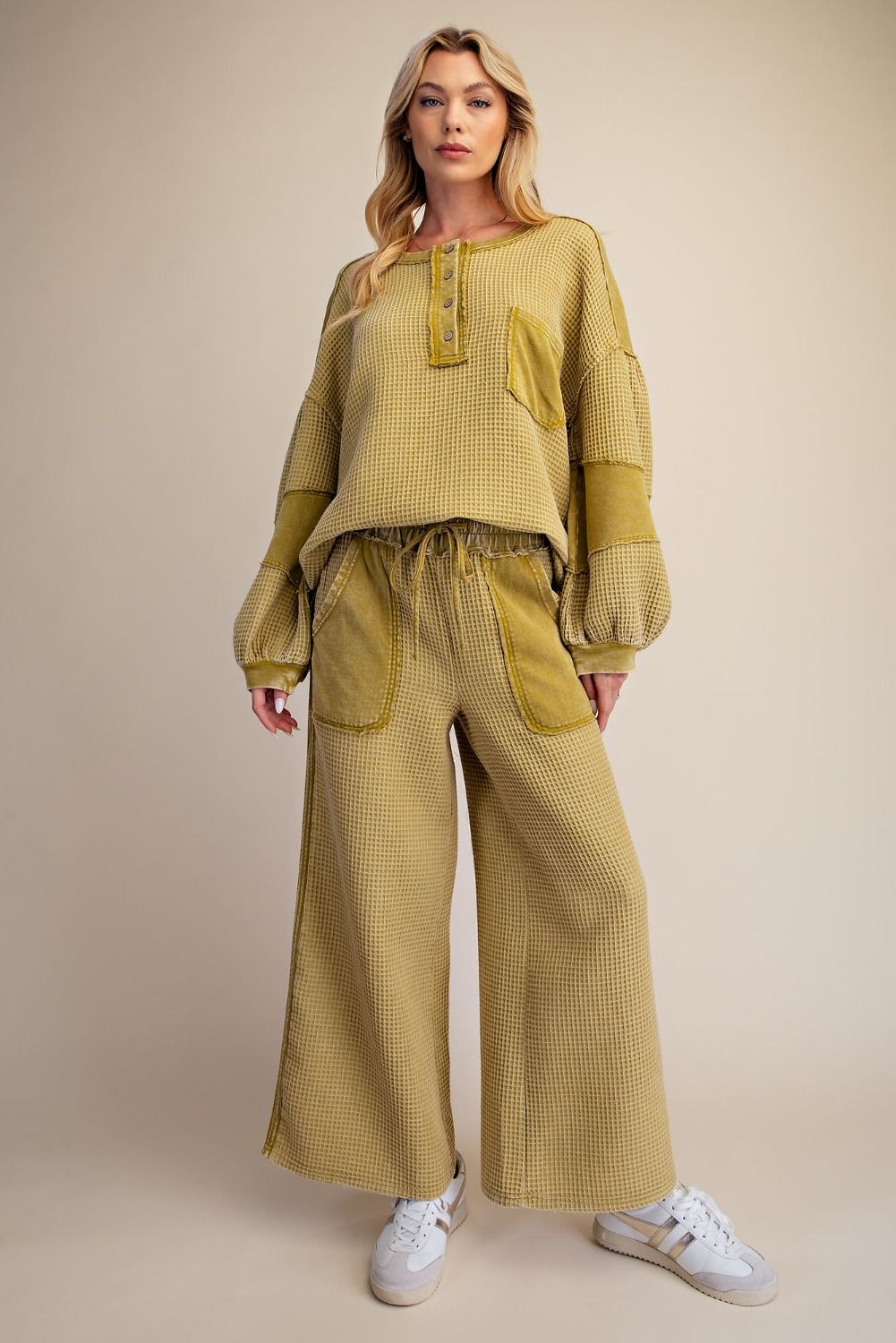 Easel Green Tea Thermal Knit Top