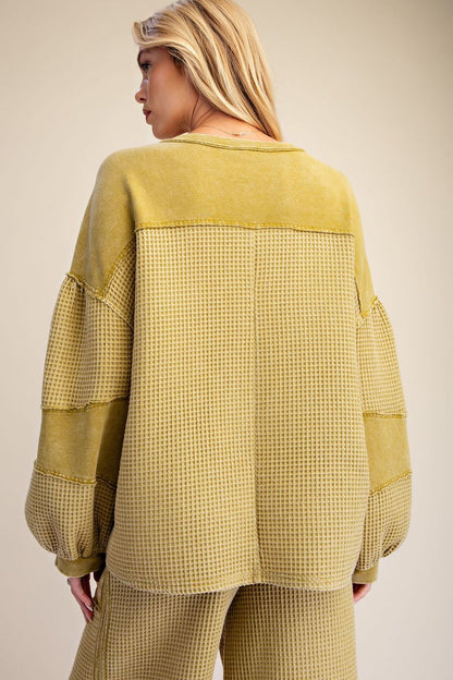 Easel Green Tea Thermal Knit Top