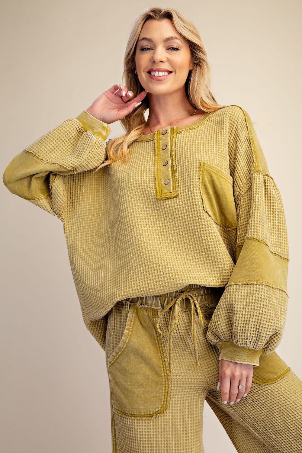 Easel Green Tea Thermal Knit Top