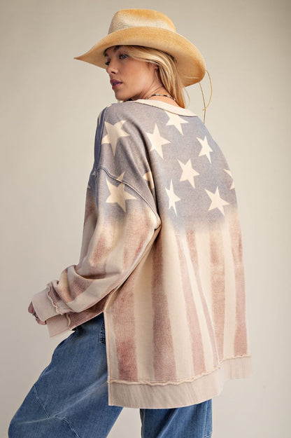 Easel Khaki American Flag Pullover