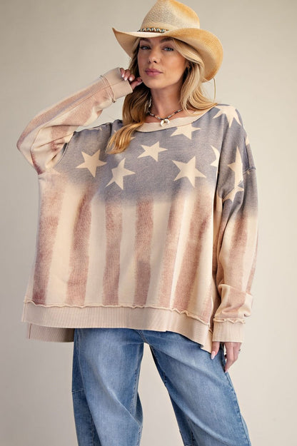 Easel Khaki American Flag Pullover
