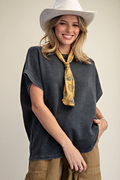 Easel Black Drop Shoulder Top