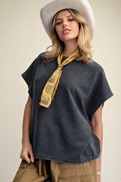 Easel Black Drop Shoulder Top