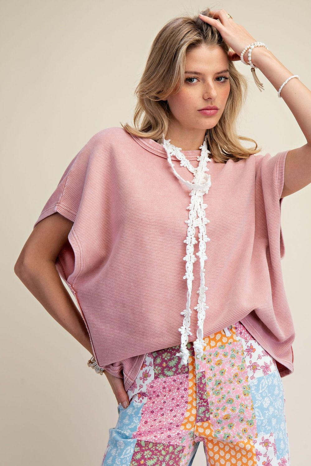 Easel Mauve Drop Shoulder Top