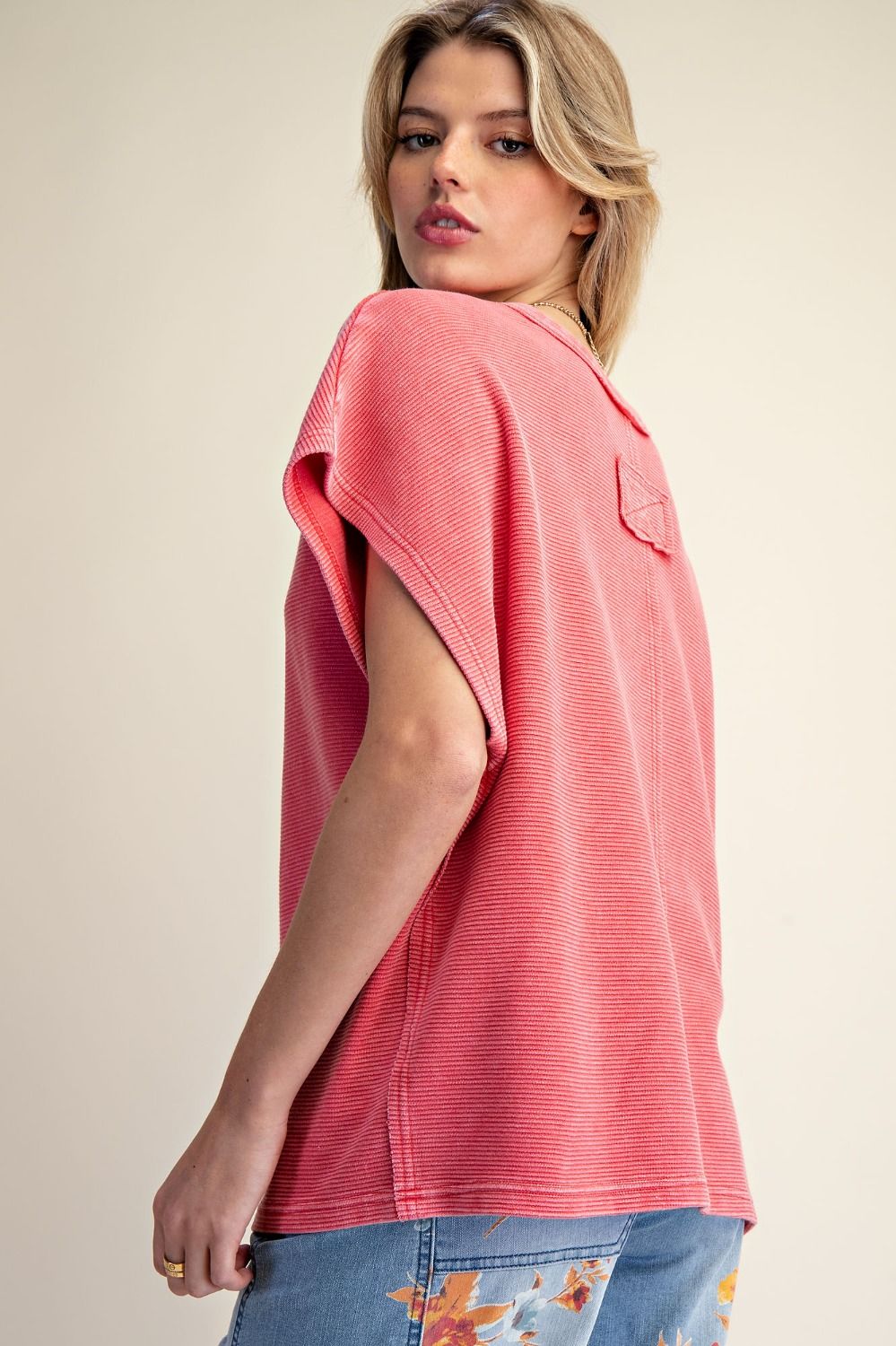 Easel Boho Red Drop Shoulder Top