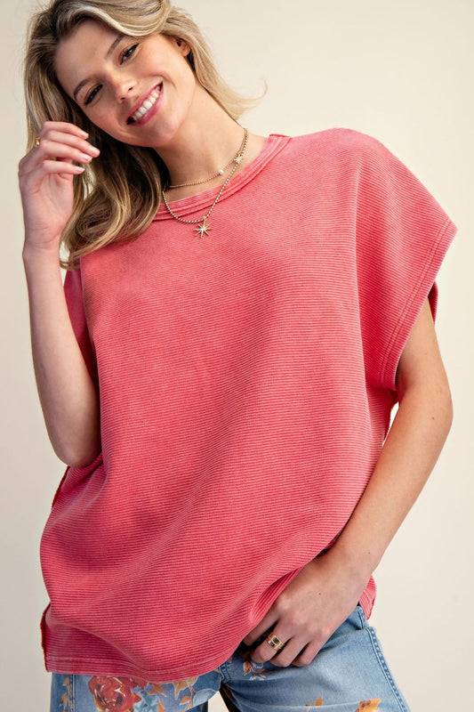 Easel Boho Red Drop Shoulder Top