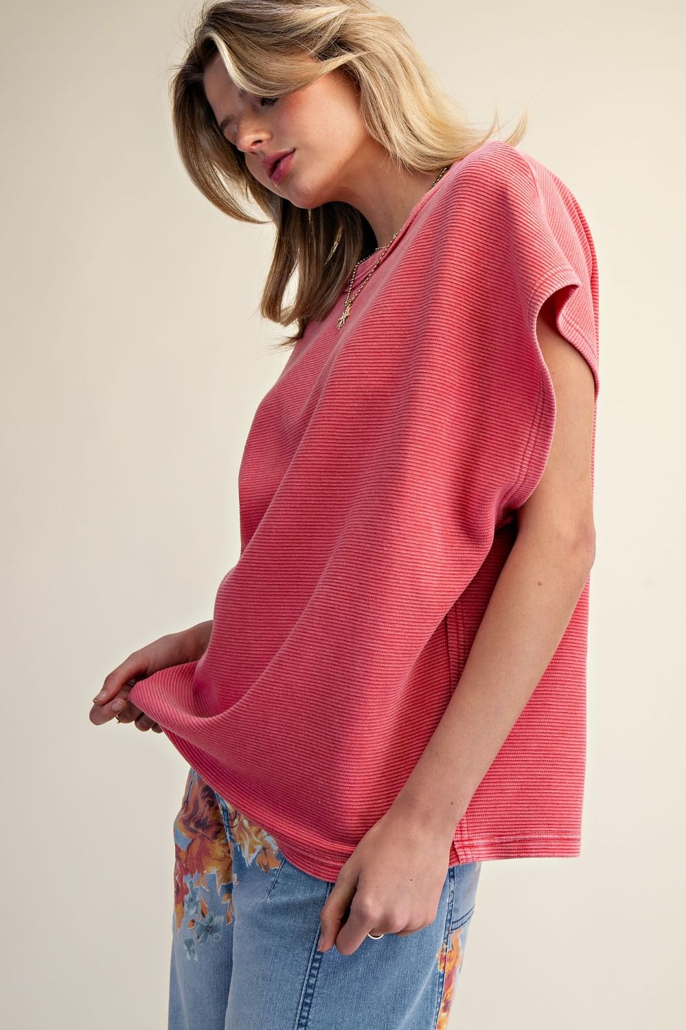 Easel Boho Red Drop Shoulder Top