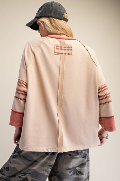 Easel Latte Ethnic Print Boxy Top