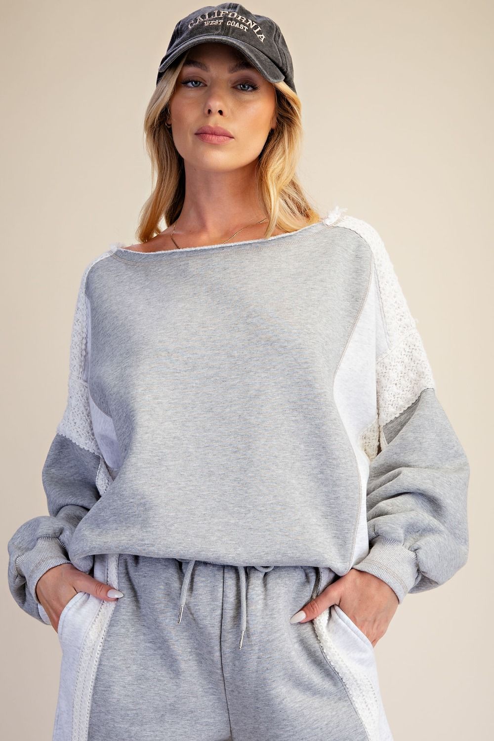 Easel Heather Grey Crochet Mix Knit Top