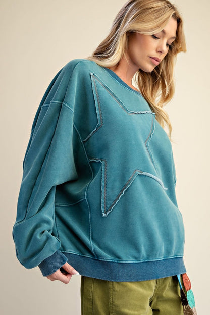Easel Teal Star Pullover