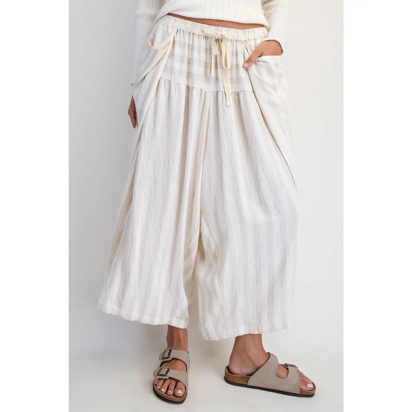 Natural Stripe Wide Leg Cropped Pants