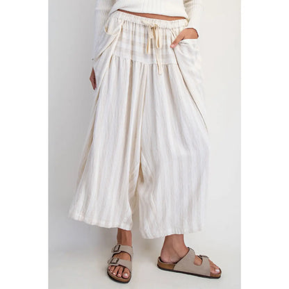 Natural Stripe Wide Leg Cropped Pants